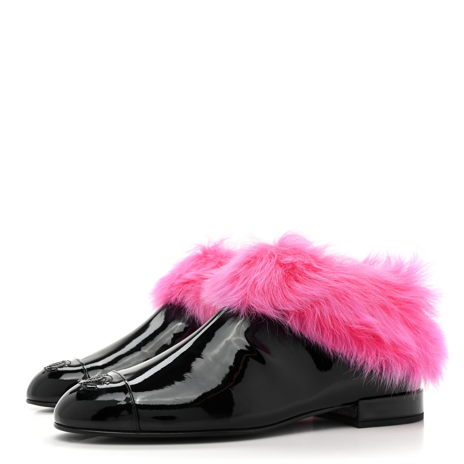 Chanel Patent Shearling Lambskin Cap Toe Short Boots 39 Black Pink 3 of 9