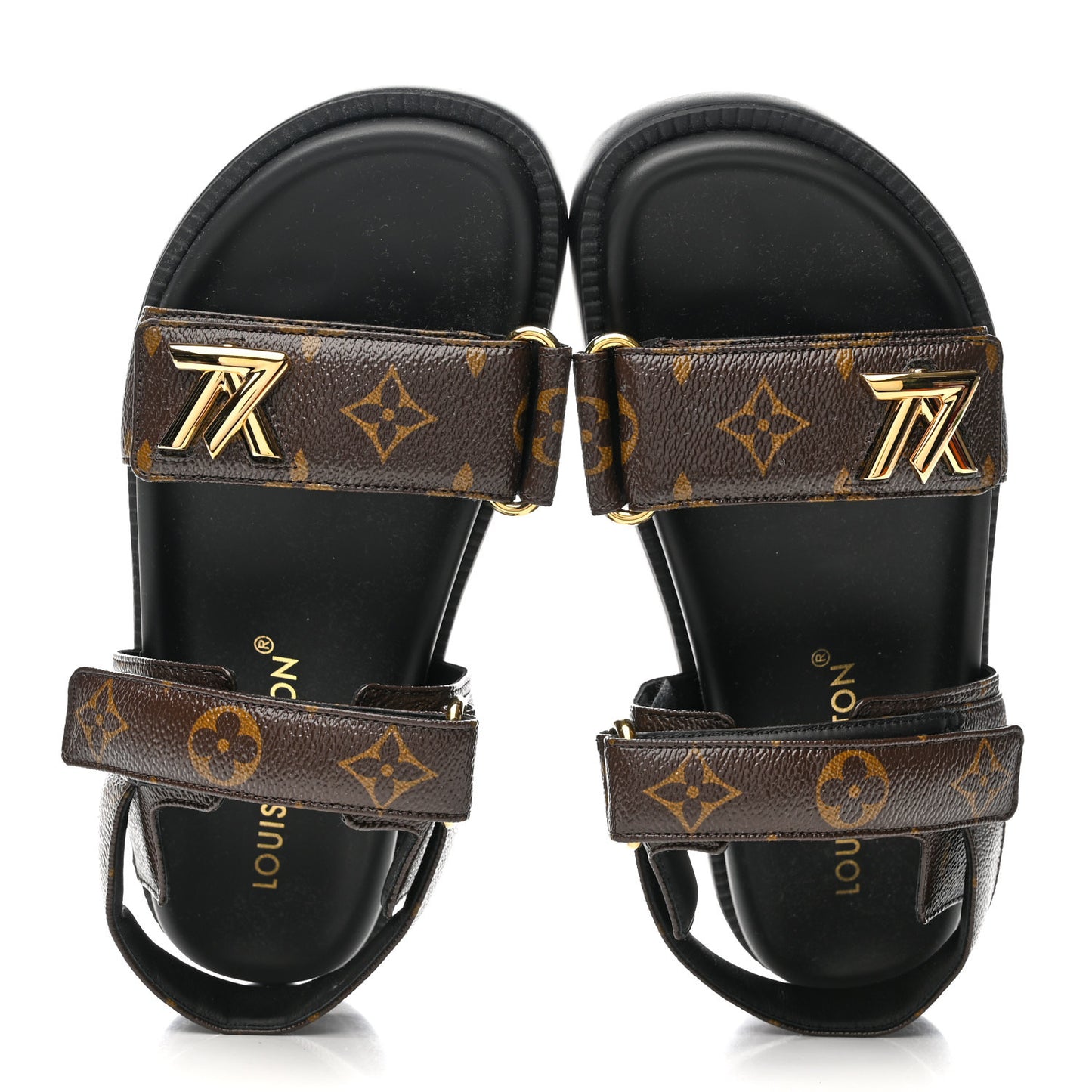 Monogram LV Sunset Comfort Flat Sandals 36 Cacao Brown