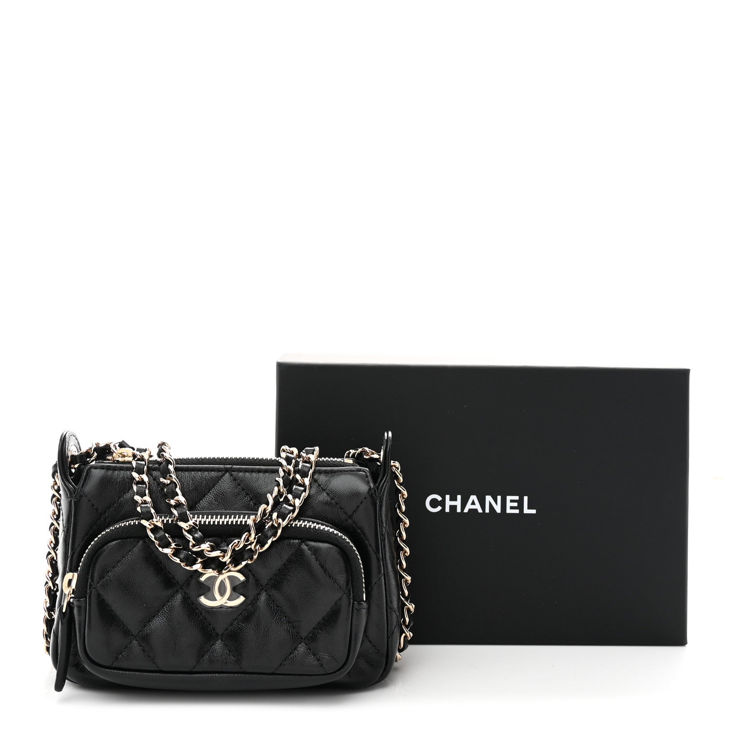 Chanel Shiny Crumpled Lambskin Quilted Mini Clutch With Chain Black 11 of 11