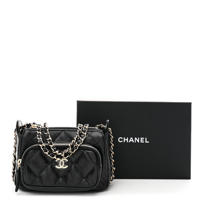 Chanel Shiny Crumpled Lambskin Quilted Mini Clutch With Chain Black 11 of 11