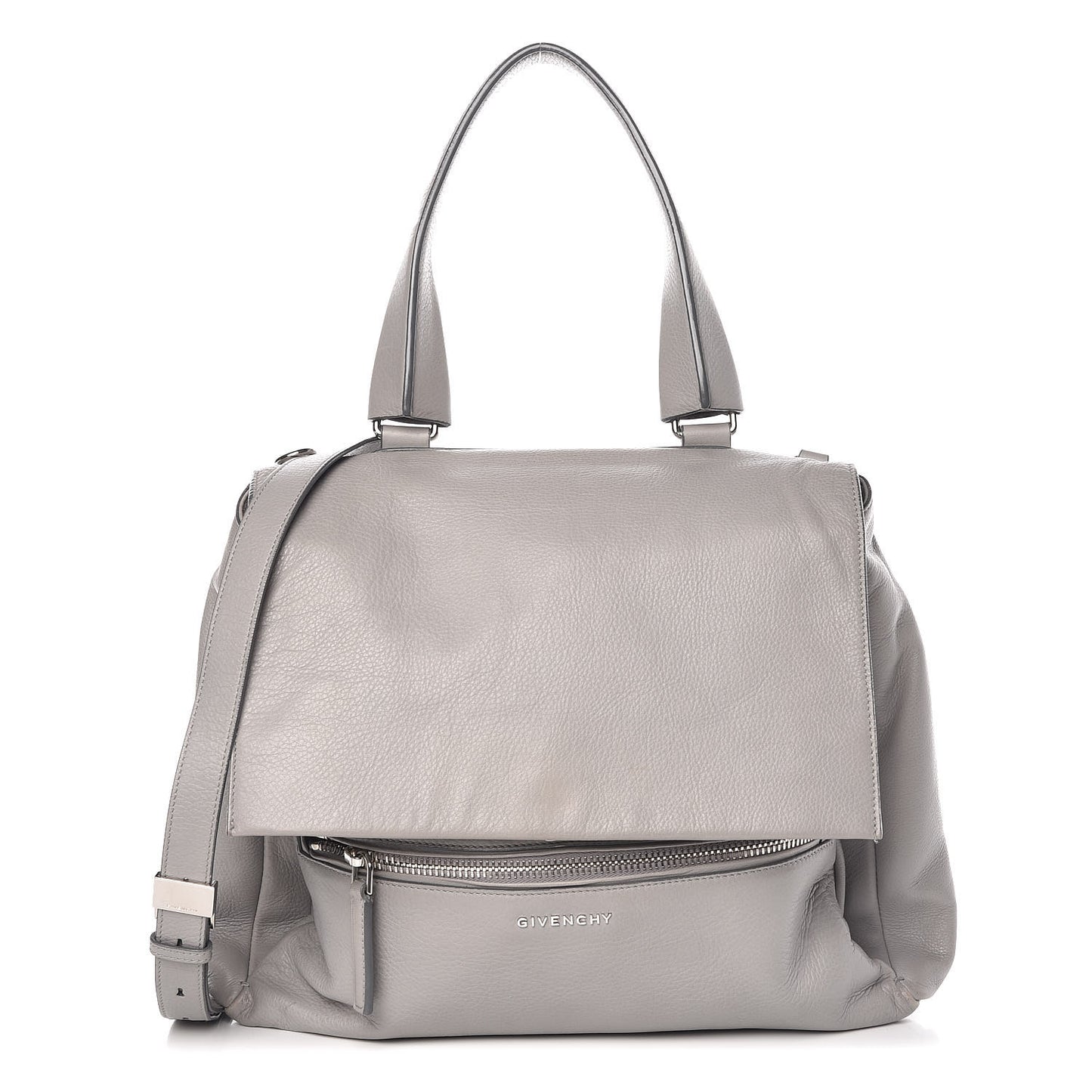 Grained Calfskin Medium Pandora Pure Flap Bag Pearl Grey
