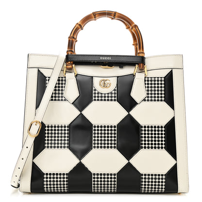 Gucci Calfskin Geometric Inlay Medium Diana Tote Bag White Black 1 of 10