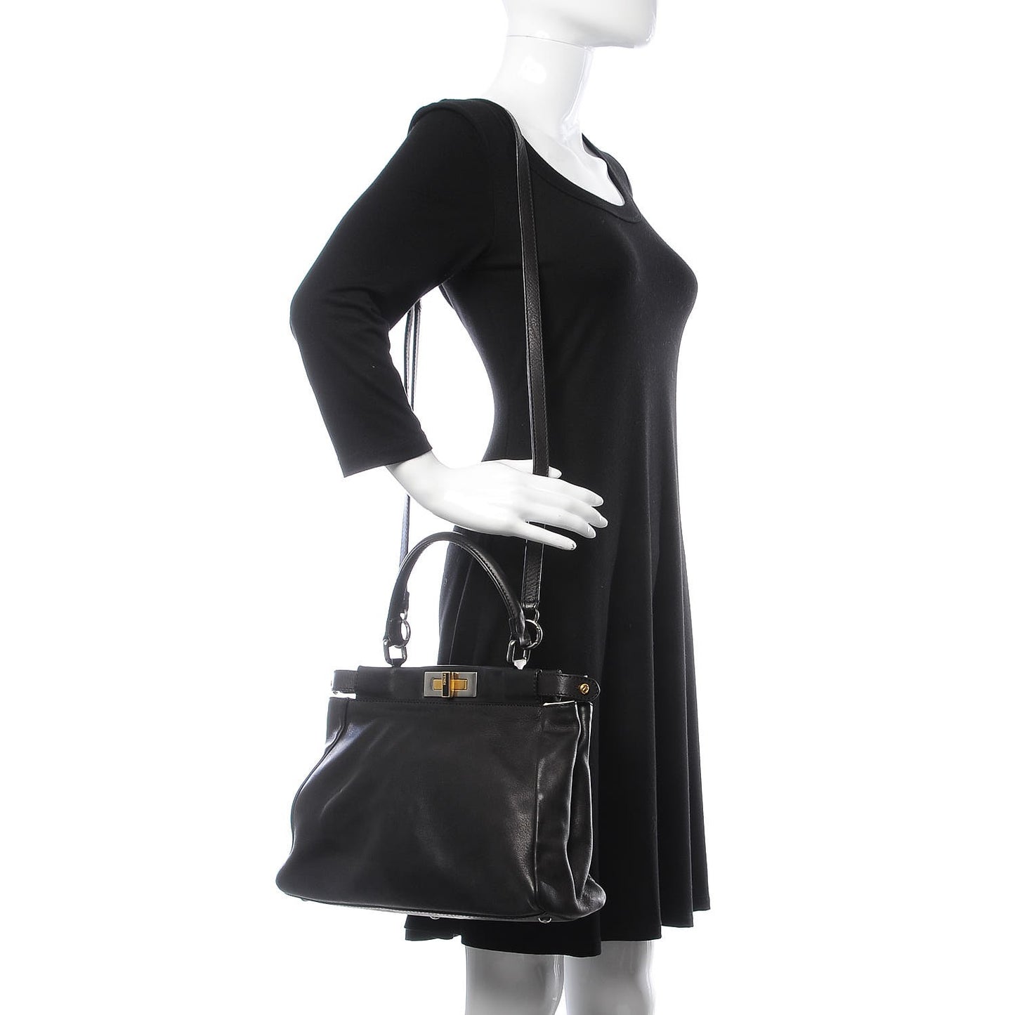 Calfskin Calf Hair Leopard Print Medium Peekaboo Iconic Satchel Black