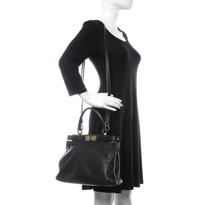 Fendi Calfskin Calf Hair Leopard Print Medium Peekaboo Iconic Satchel Black 2 of 16