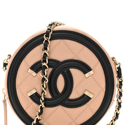 Chanel Caviar Quilted Round Filigree Crossbody Beige Black 8 of 11
