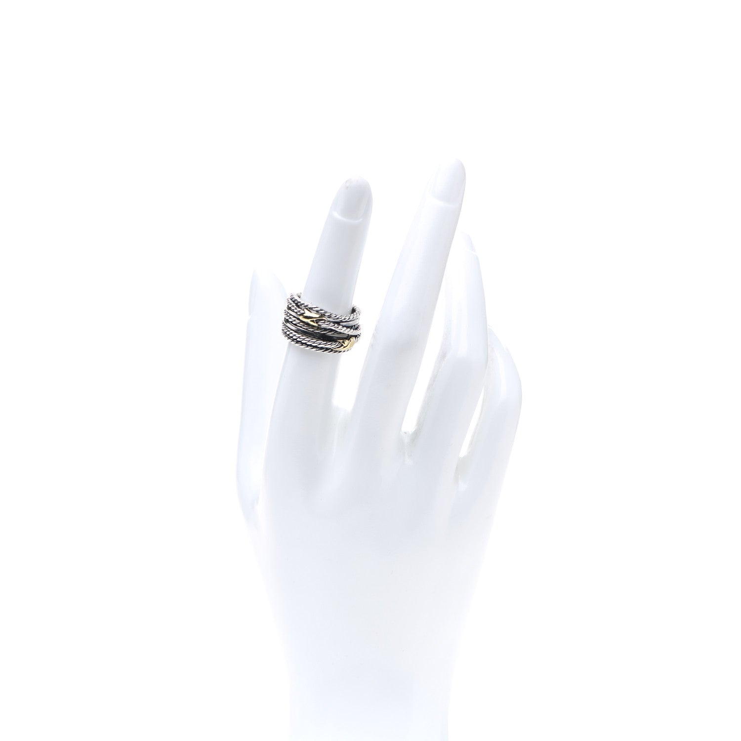 David Yurman Sterling Silver 18K Yellow Gold Double X Crossover Ring 51 5.75 2 of 4