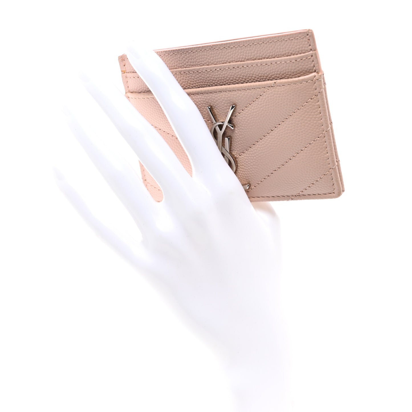 Grain De Poudre Matelasse Chevron Monogram Credit Card Case Pale Pink