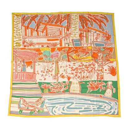 Hermes Cashmere Rayures D'ete Shawl 140 Natural Orange Vert 1 of 5
