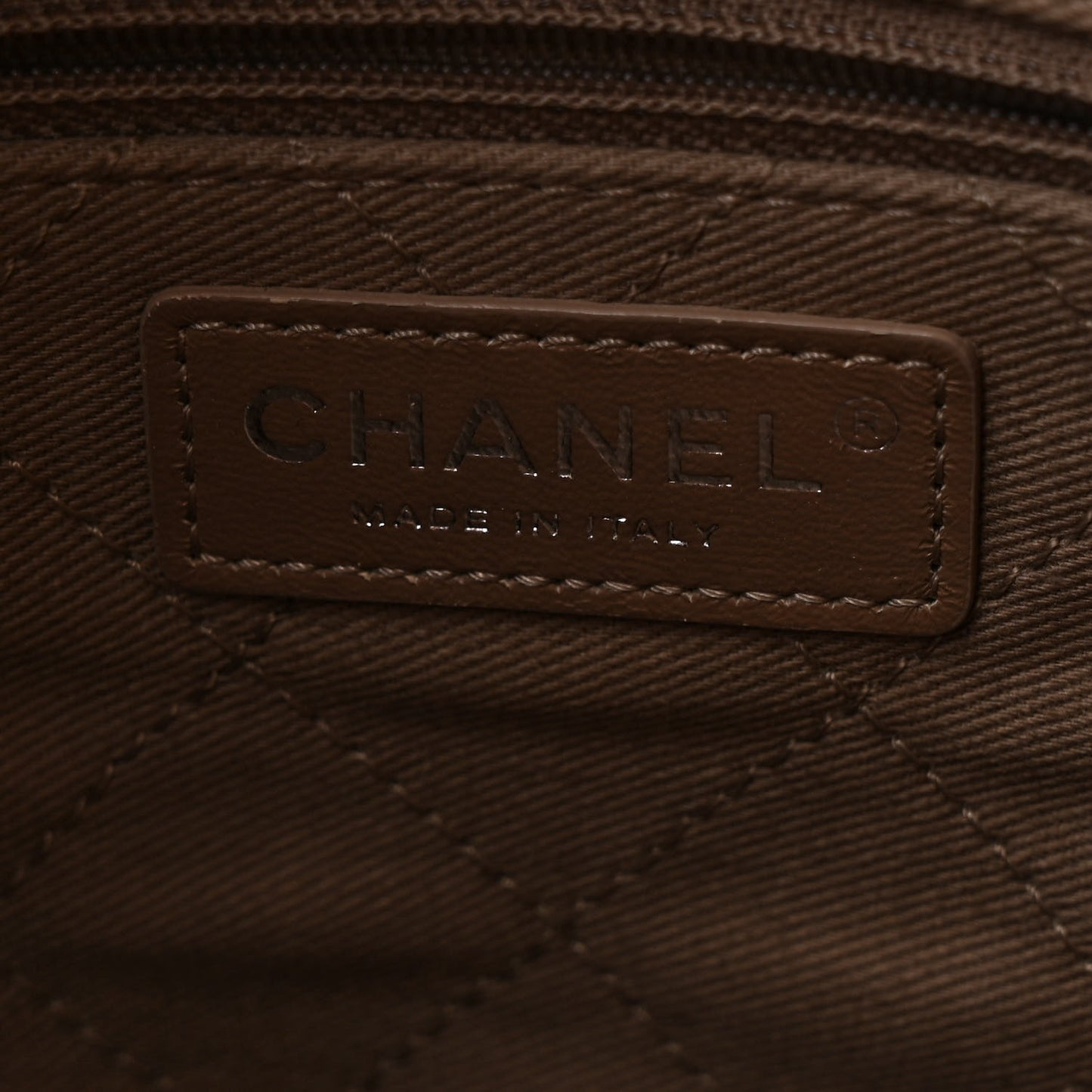 Grained Vegetal Calfskin Covered CC Shopper Tote Brown