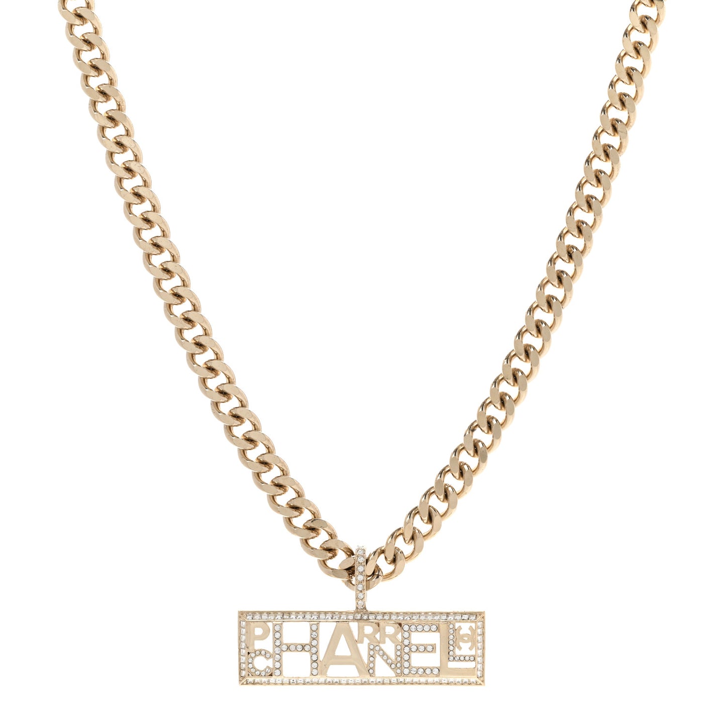 x Pharrell Williams Crystal Logo Necklace Gold