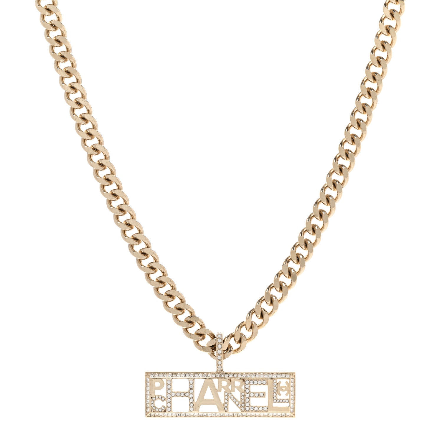 Chanel x Pharrell Williams Crystal Logo Necklace Gold 1 of 6