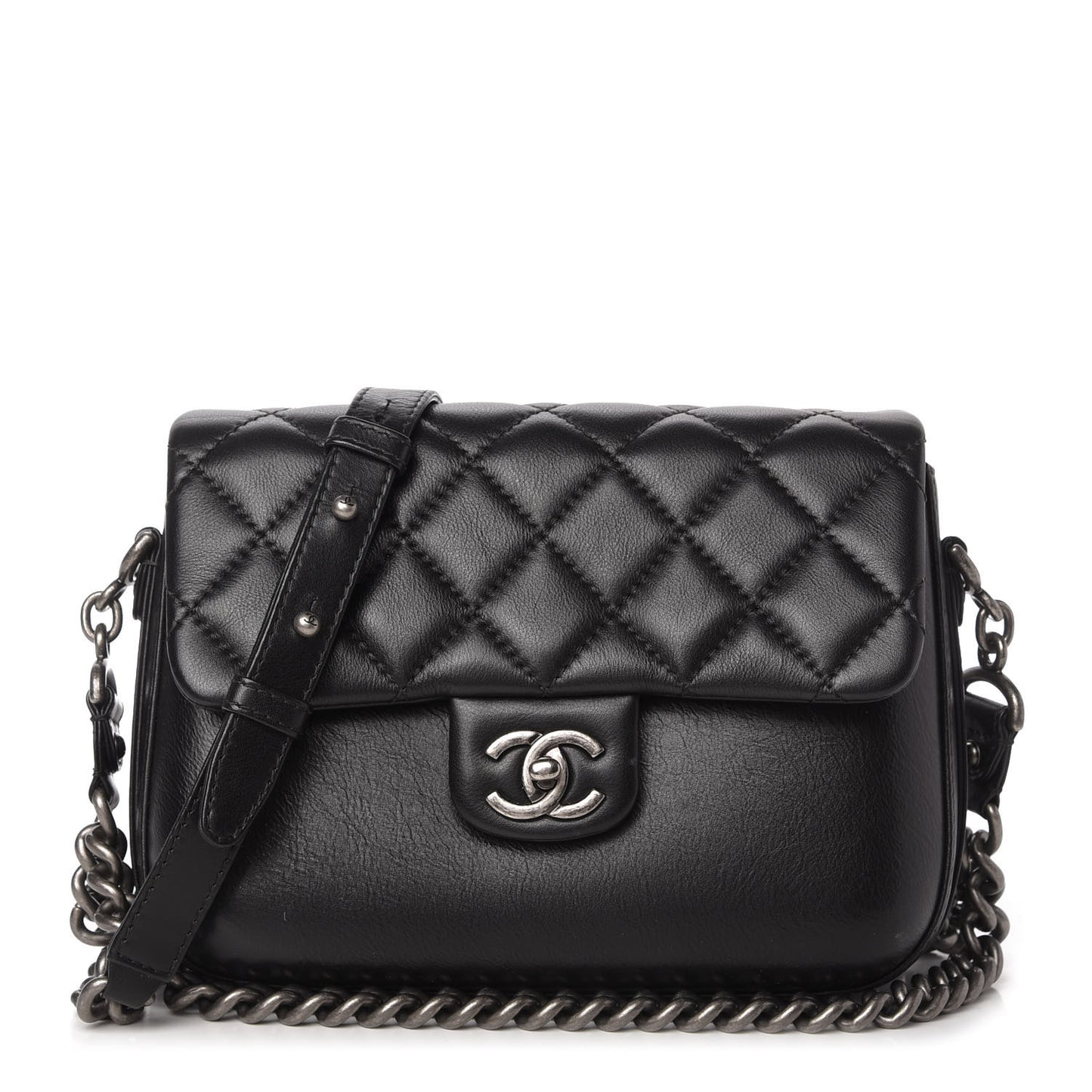 Calfskin Quilted Medium Rock My Shoulder Flap Black
