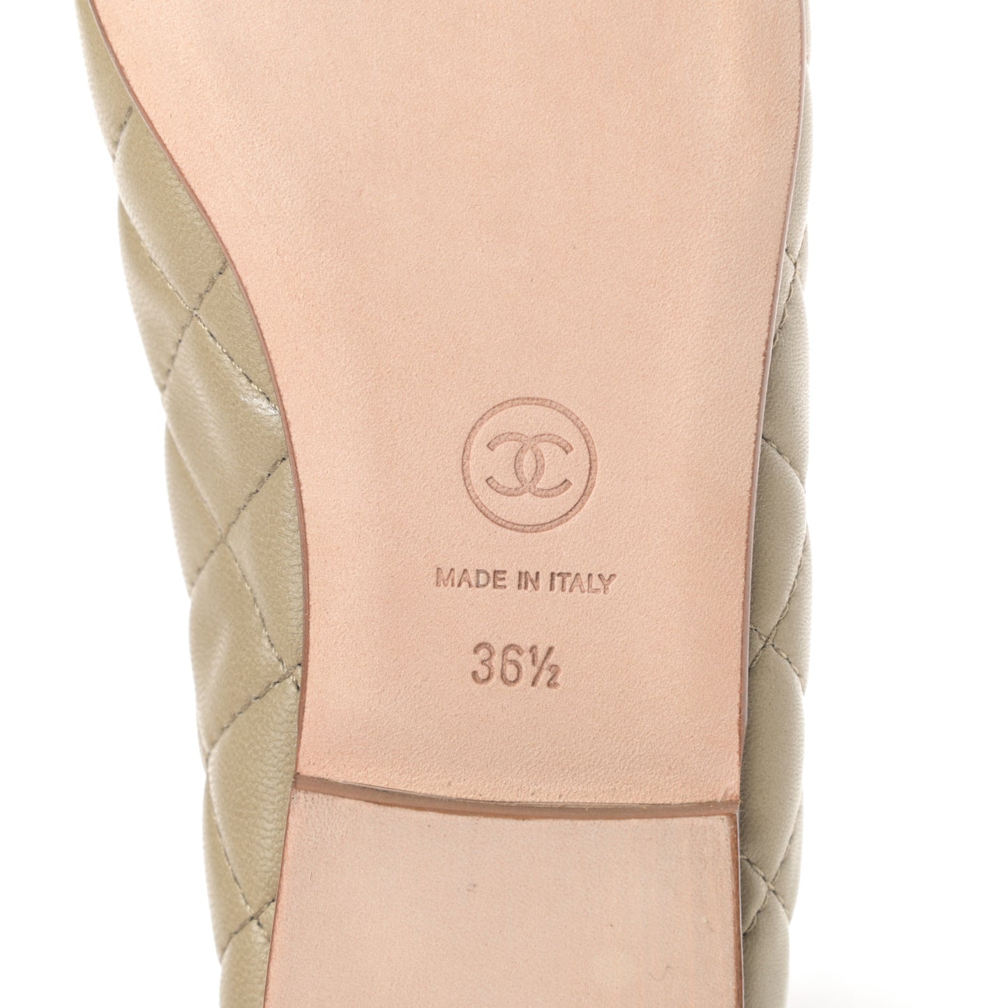 Lambskin Quilted Cap Toe Ballerina Flats 36.5 Beige Fonce