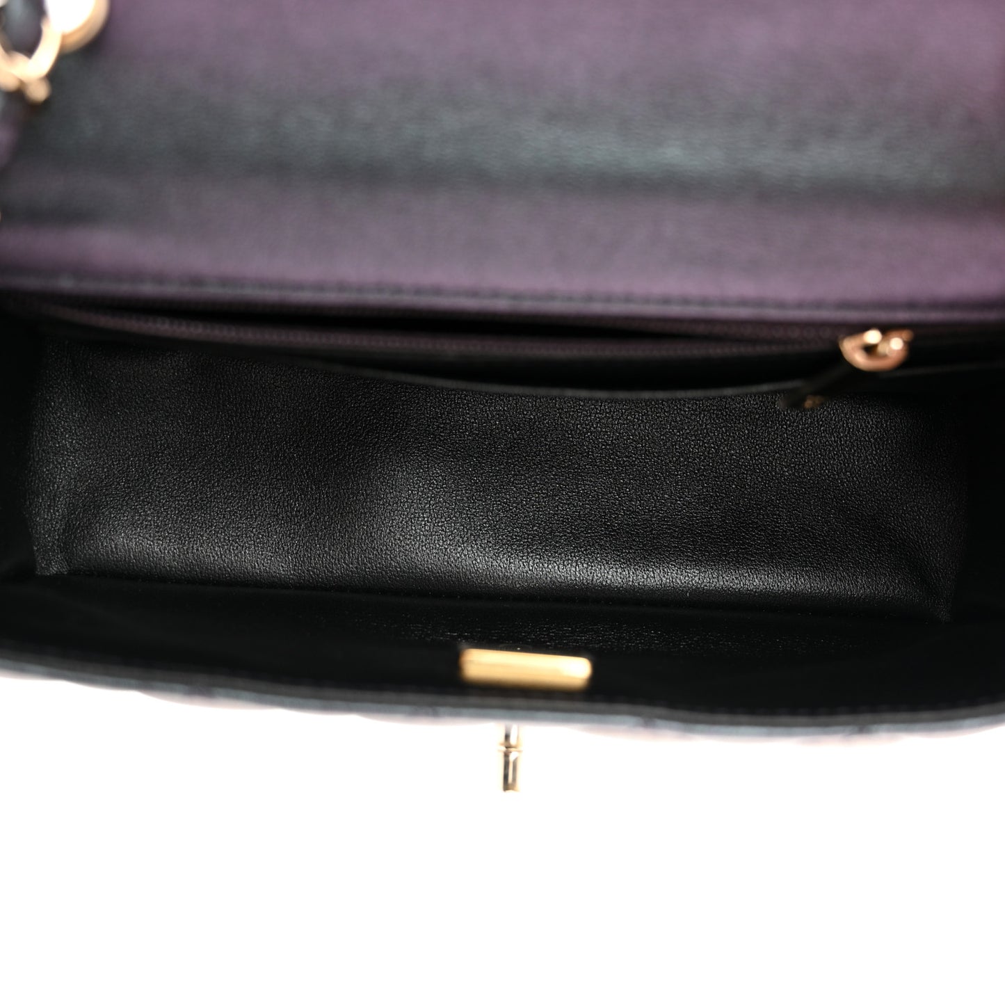 Iridescent Lambskin Quilted Mini Rectangular Flap Black