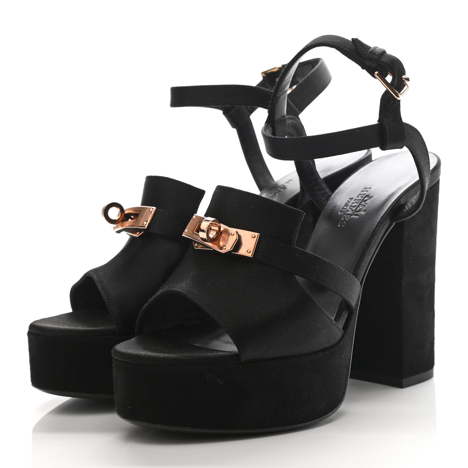 Hermes Suede Goatskin Satin Calas Sandals 36 Black 3 of 11