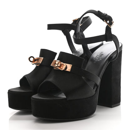 Hermes Suede Goatskin Satin Calas Sandals 36 Black 3 of 11