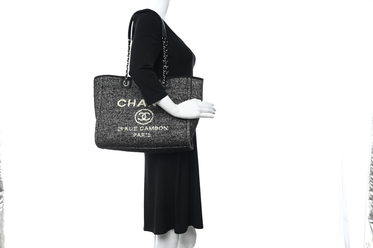 Mixed Fibers Calfskin Small Deauville Tote Black