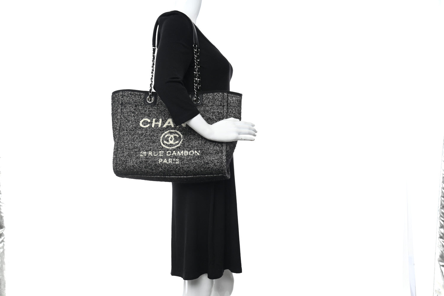 Chanel Mixed Fibers Calfskin Small Deauville Tote Black 2 of 11
