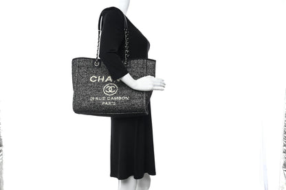 Chanel Mixed Fibers Calfskin Small Deauville Tote Black 2 of 11