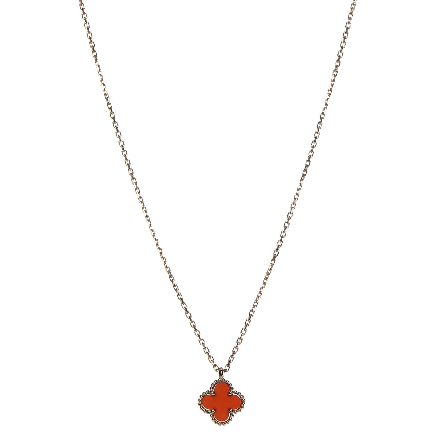 18K Rose Gold Carnelian Sweet Alhambra Pendant Necklace