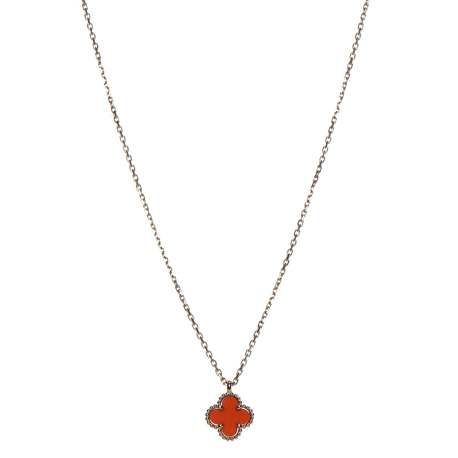 Van Cleef & Arpels 18K Rose Gold Carnelian Sweet Alhambra Pendant Necklace 1 of 8