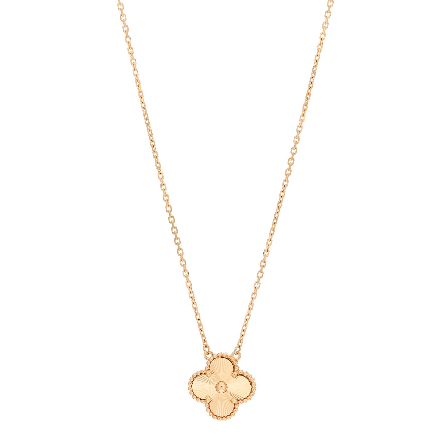 18K Yellow Gold Guilloche Vintage Alhambra Pendant Necklace