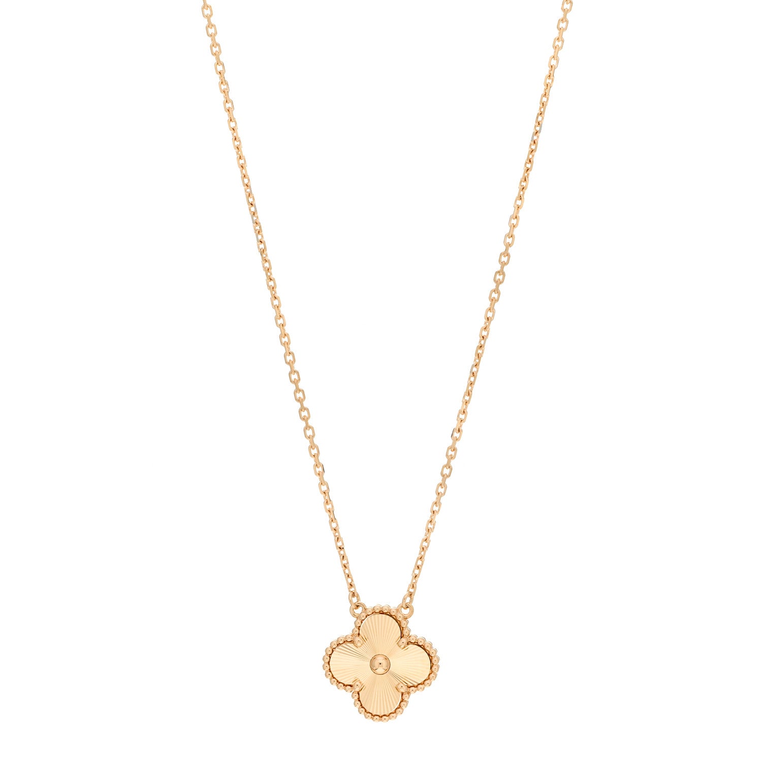 Van Cleef & Arpels 18K Yellow Gold Guilloche Vintage Alhambra Pendant Necklace 1 of 6