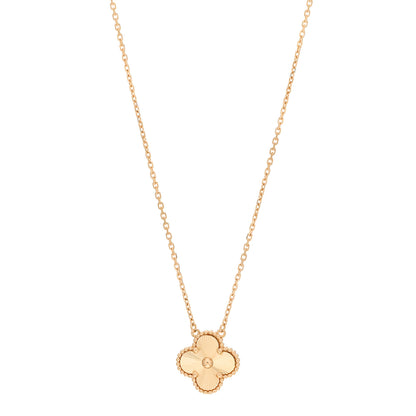 Van Cleef & Arpels 18K Yellow Gold Guilloche Vintage Alhambra Pendant Necklace 1 of 6