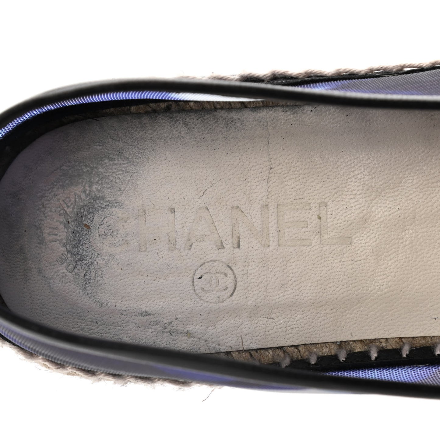 Mesh Lambskin Check Print CC Espadrilles 41 Blue Black White