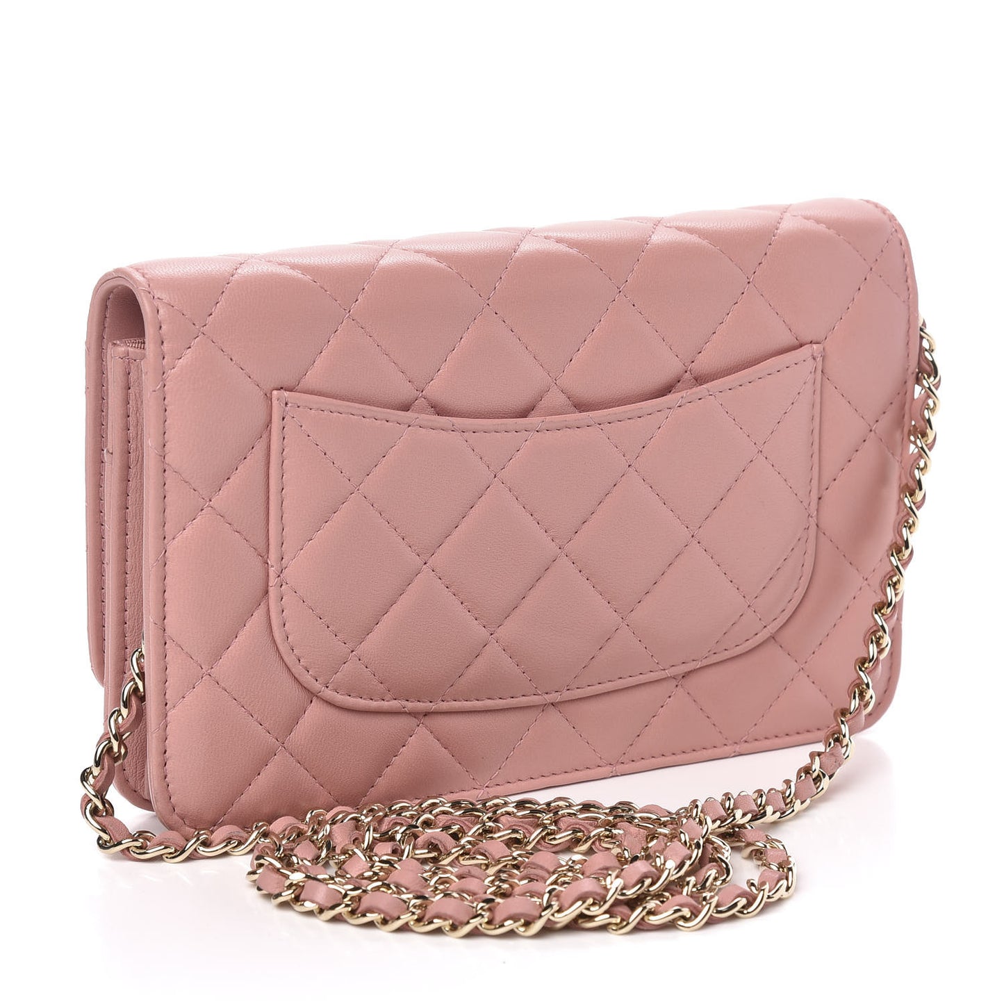 Lambskin Quilted Wallet On Chain WOC Pink