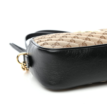 Gucci Monogram Matelasse Diagonal Small GG Marmont Chain Shoulder Bag Beige Black 8 of 9