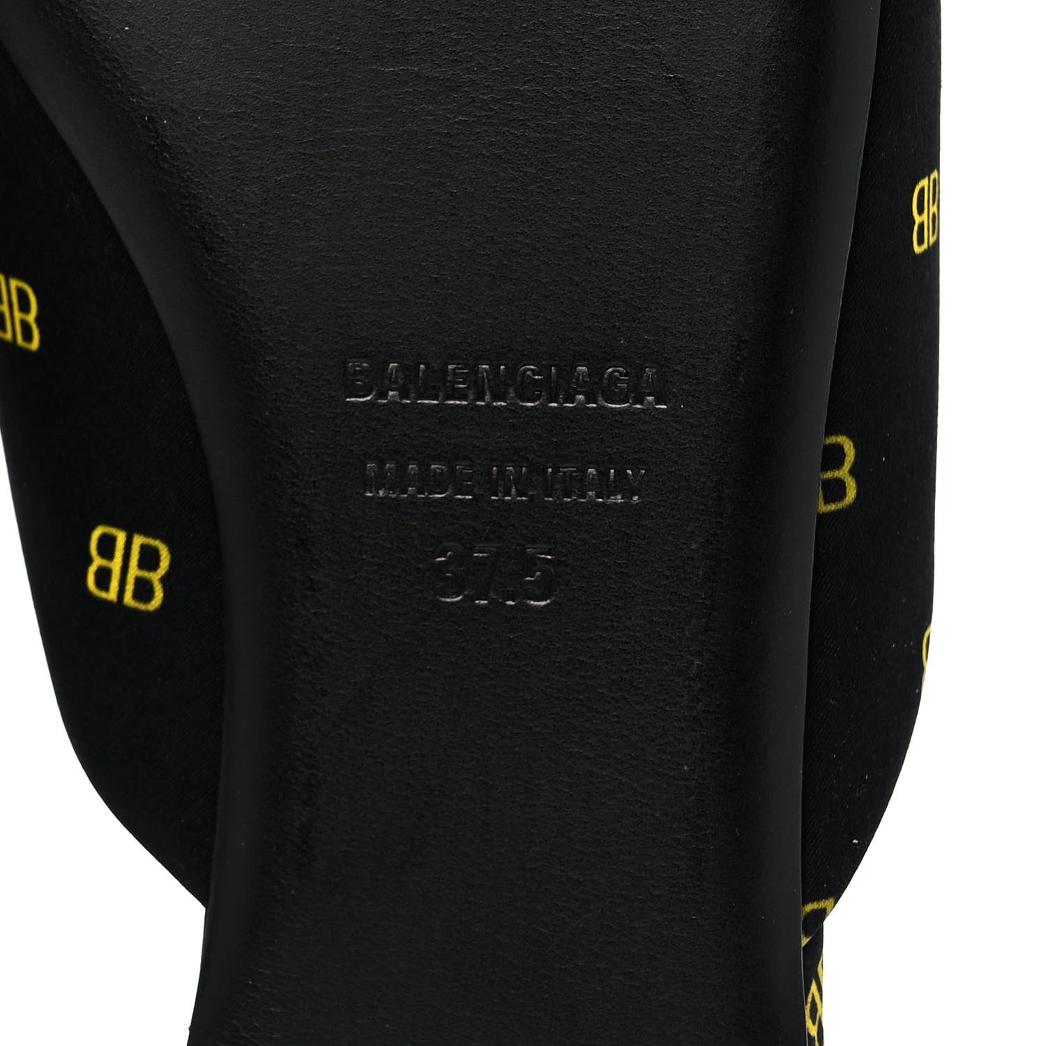 Balenciaga Crepe Satin BB Printed Pointy Toe Knife Flat Mules 37.5 Black Yellow Fluo 6 of 10