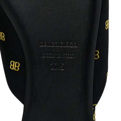 Balenciaga Crepe Satin BB Printed Pointy Toe Knife Flat Mules 37.5 Black Yellow Fluo 6 of 10