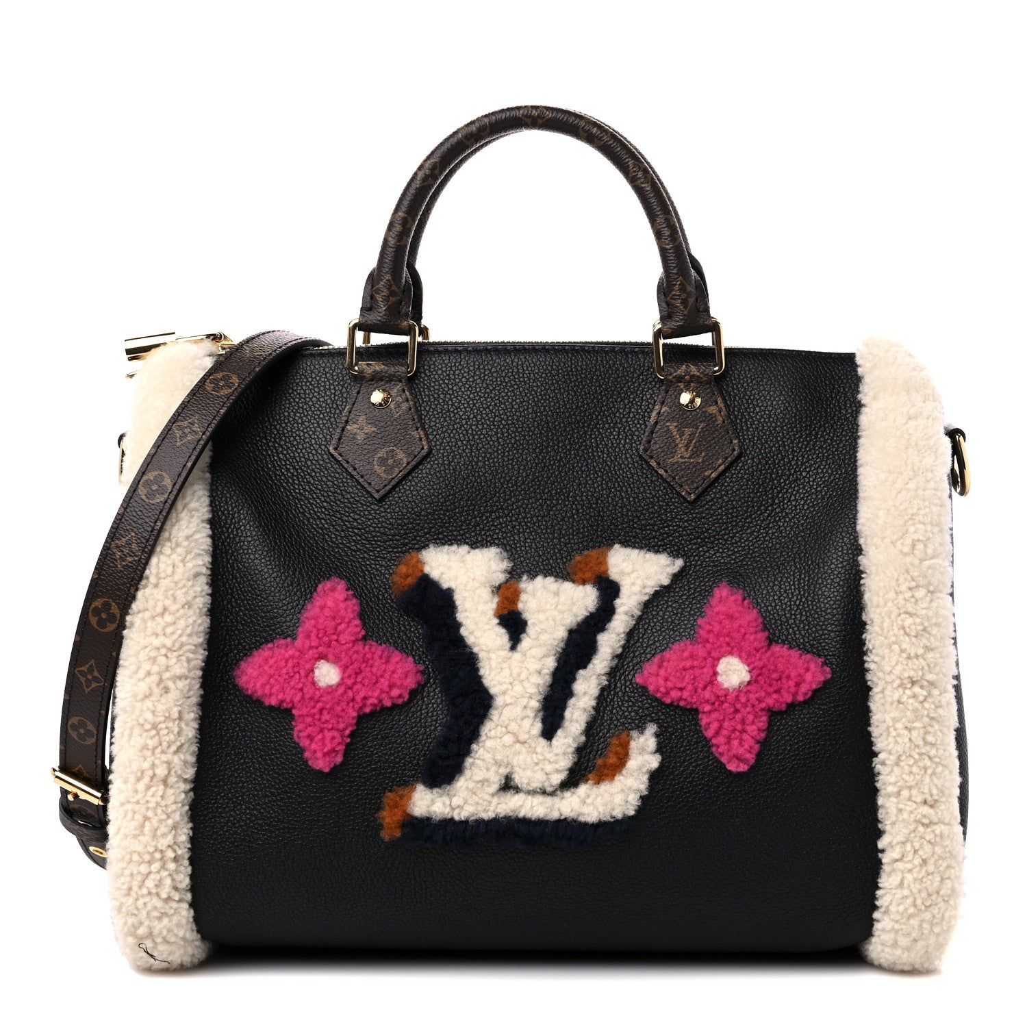 Louis Vuitton Calfskin Monogram Teddy Speedy Bandouliere 30 Black 1 of 8