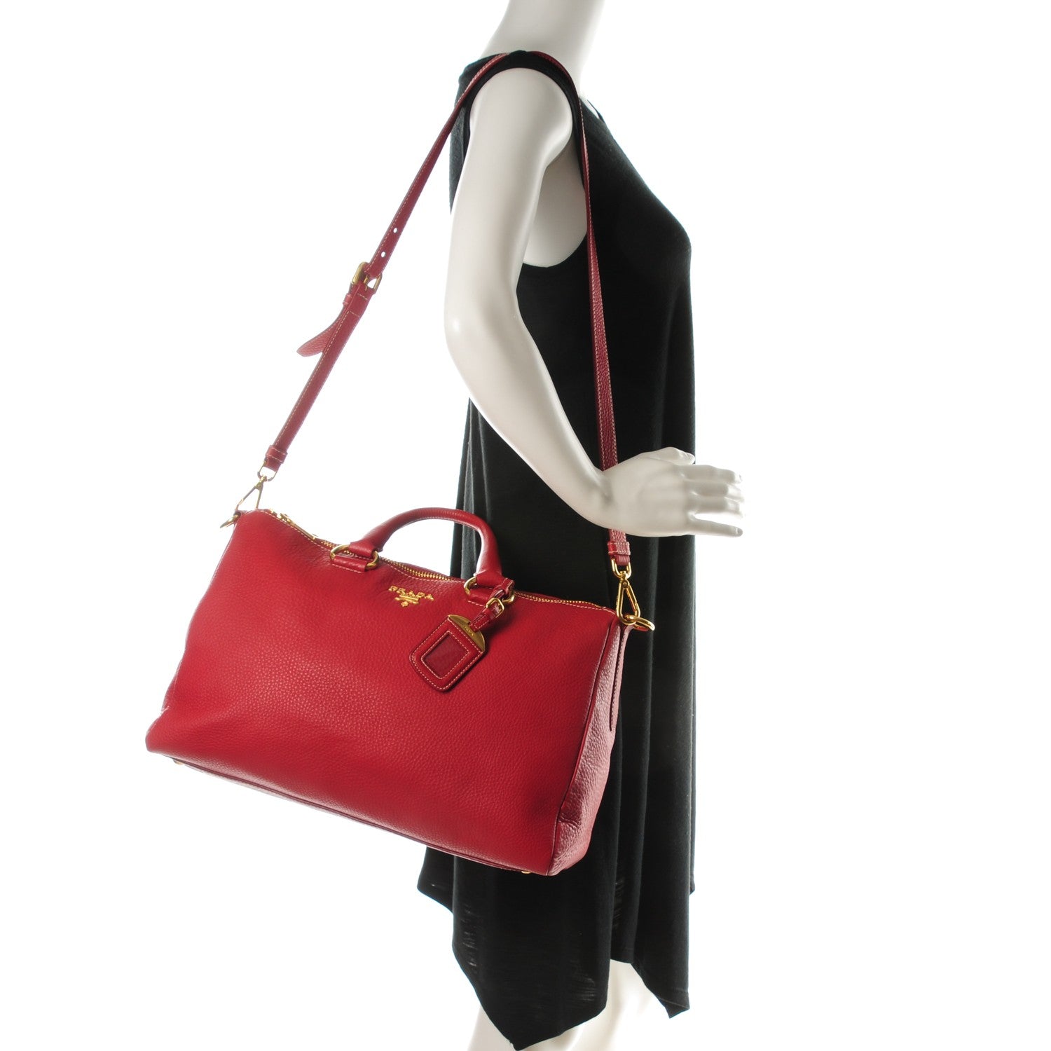 Prada Vitello Daino Top Handle Shoulder Bag Rosso 2 of 7