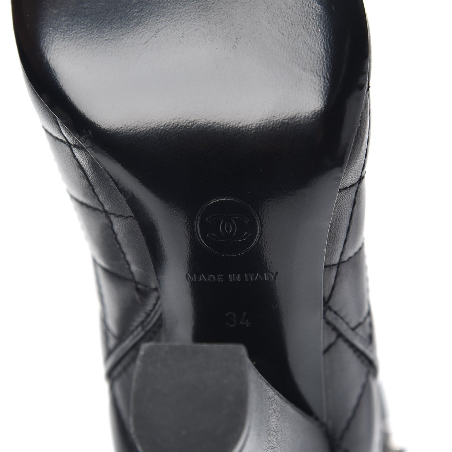 Lambskin Quilted Pocket High Boots 34 Black