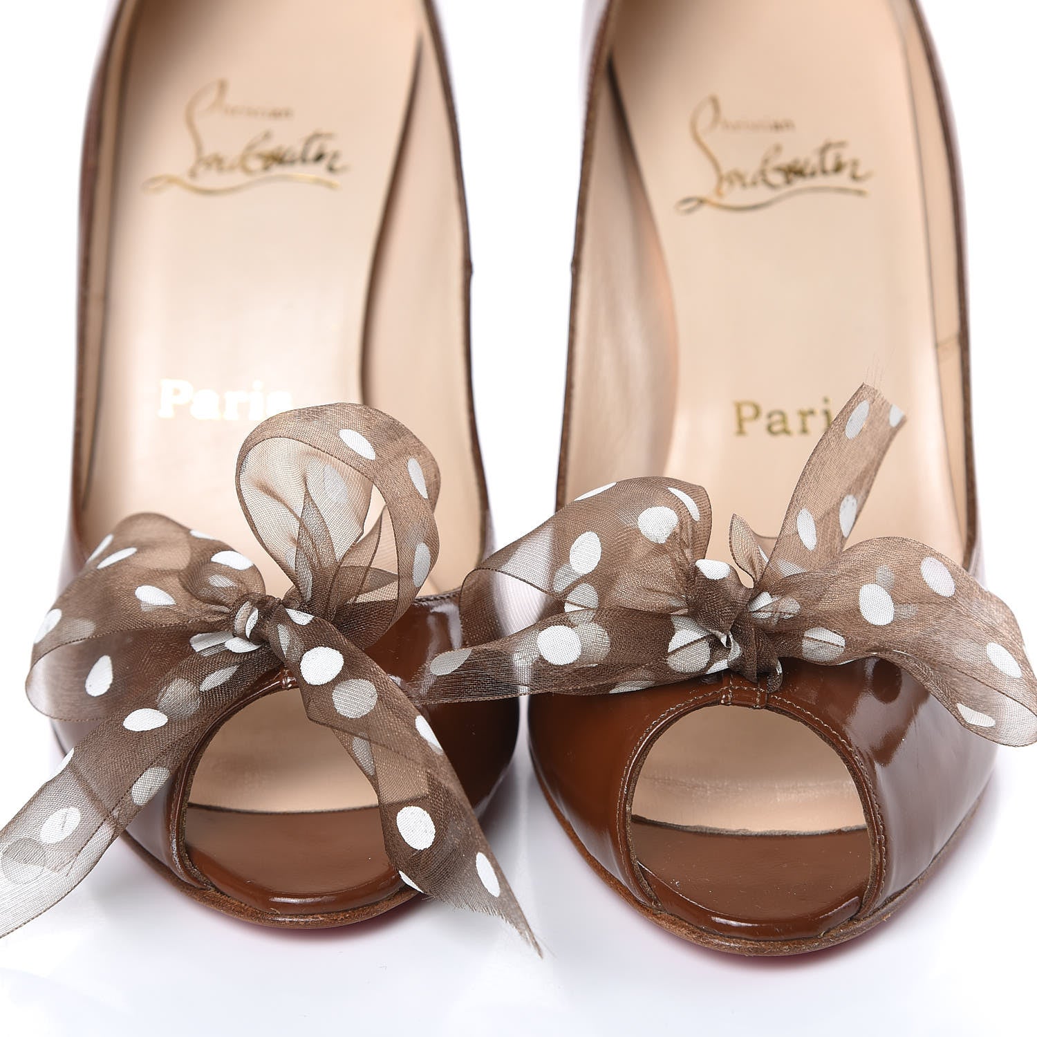 Christian Louboutin Patent Moon Bow 100 Peep Toe Pumps 39 Brown 11 of 11