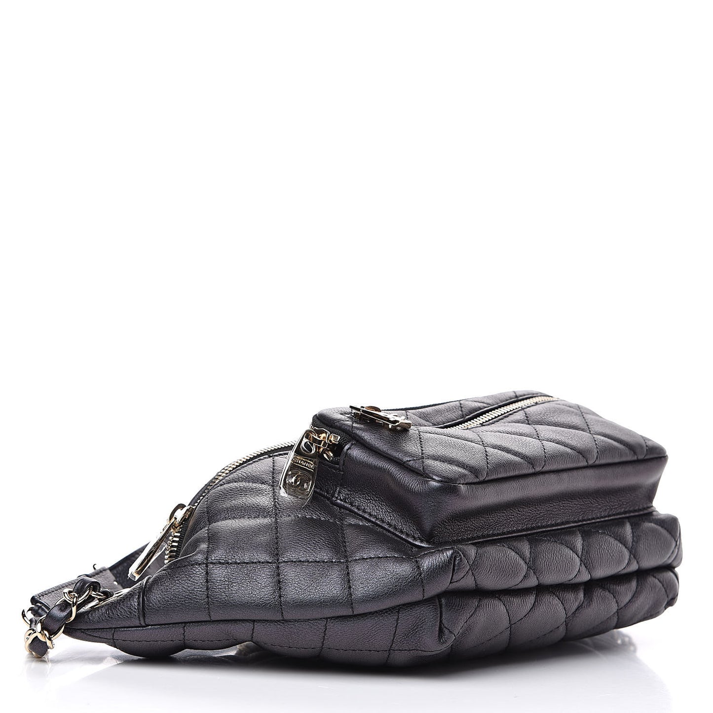 Iridescent Calfskin Quilted All About Waist Belt Bag Black