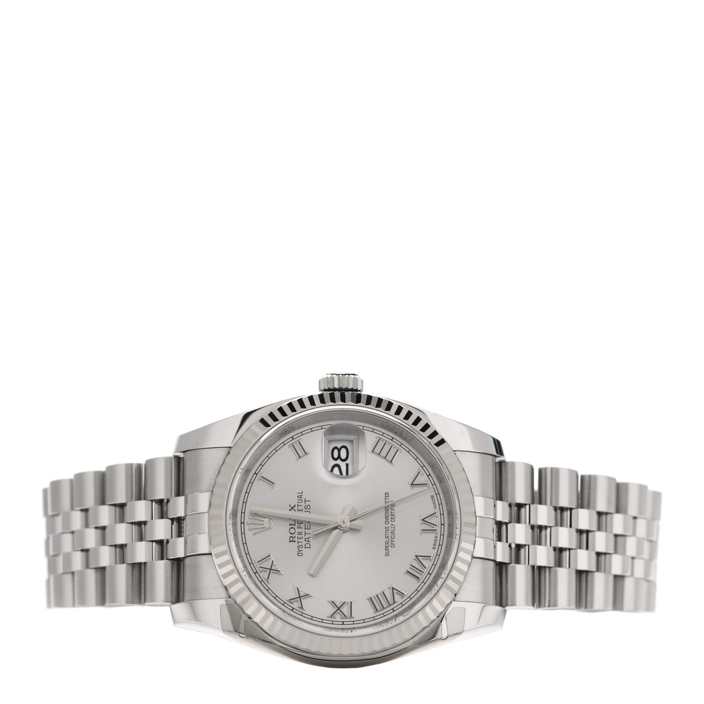 Stainless Steel 18K White Gold 36mm Oyster Perpetual Datejust Watch Silver Roman 116234