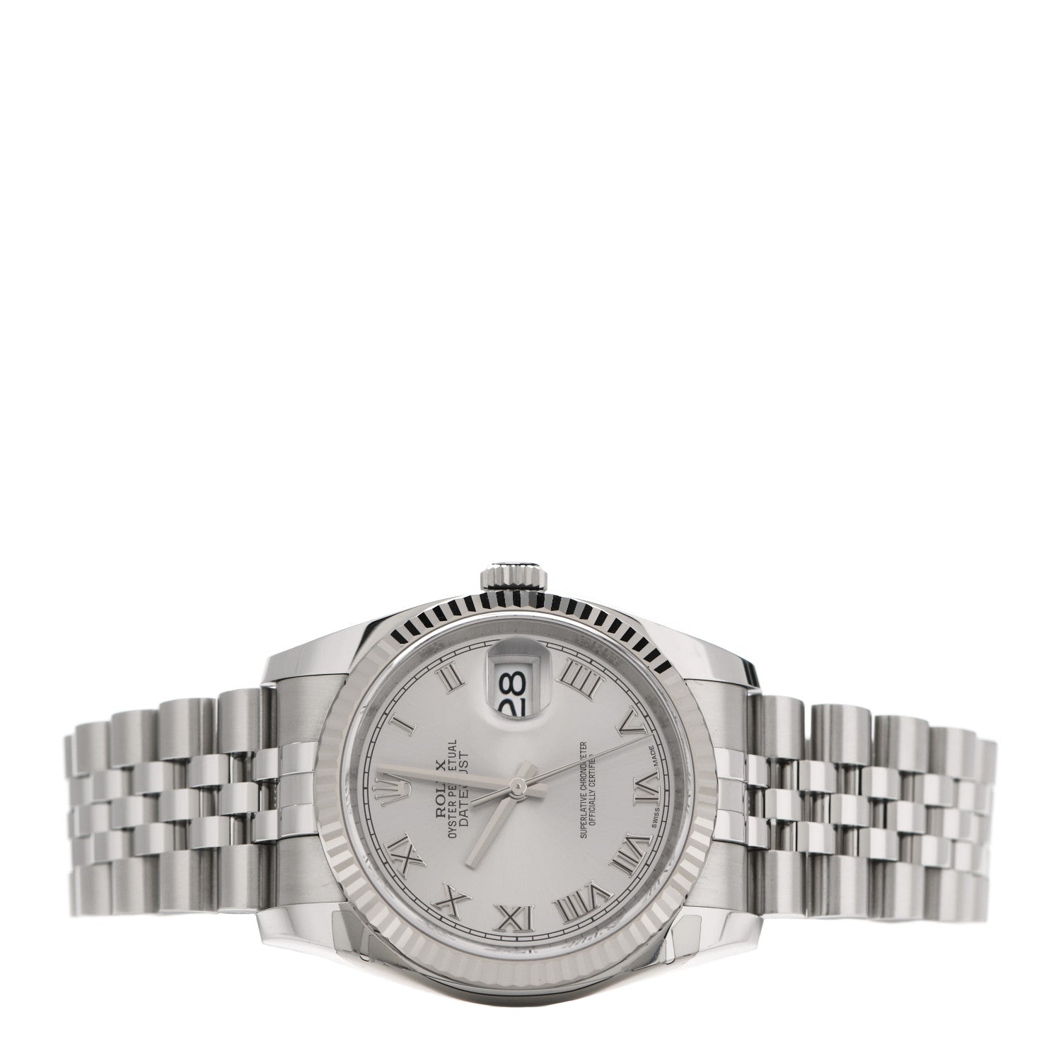 Rolex Stainless Steel 18K White Gold 36mm Oyster Perpetual Datejust Watch Silver Roman 116234 2 of 5