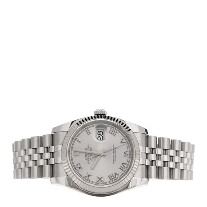 Rolex Stainless Steel 18K White Gold 36mm Oyster Perpetual Datejust Watch Silver Roman 116234 2 of 5