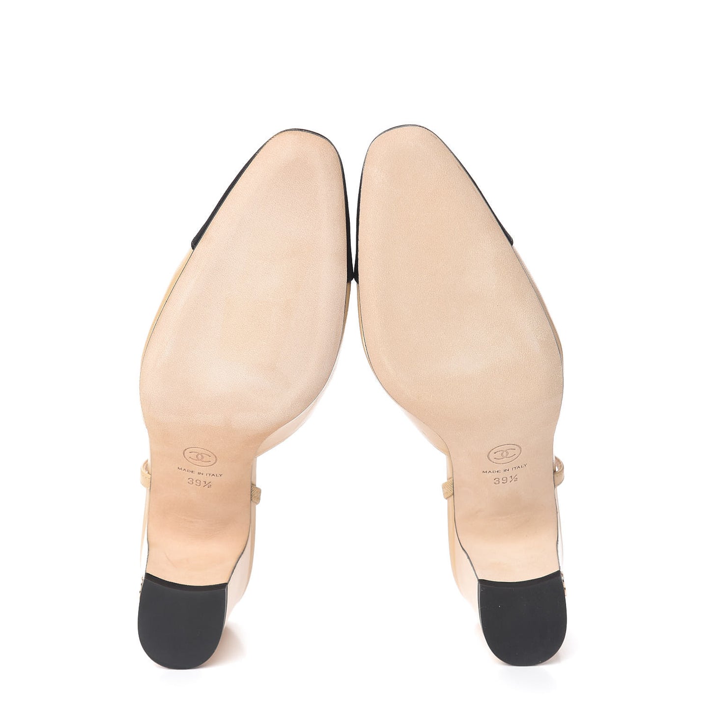 Goatskin Grosgrain Cap Toe CC Slingback Pumps 39.5 Beige Black
