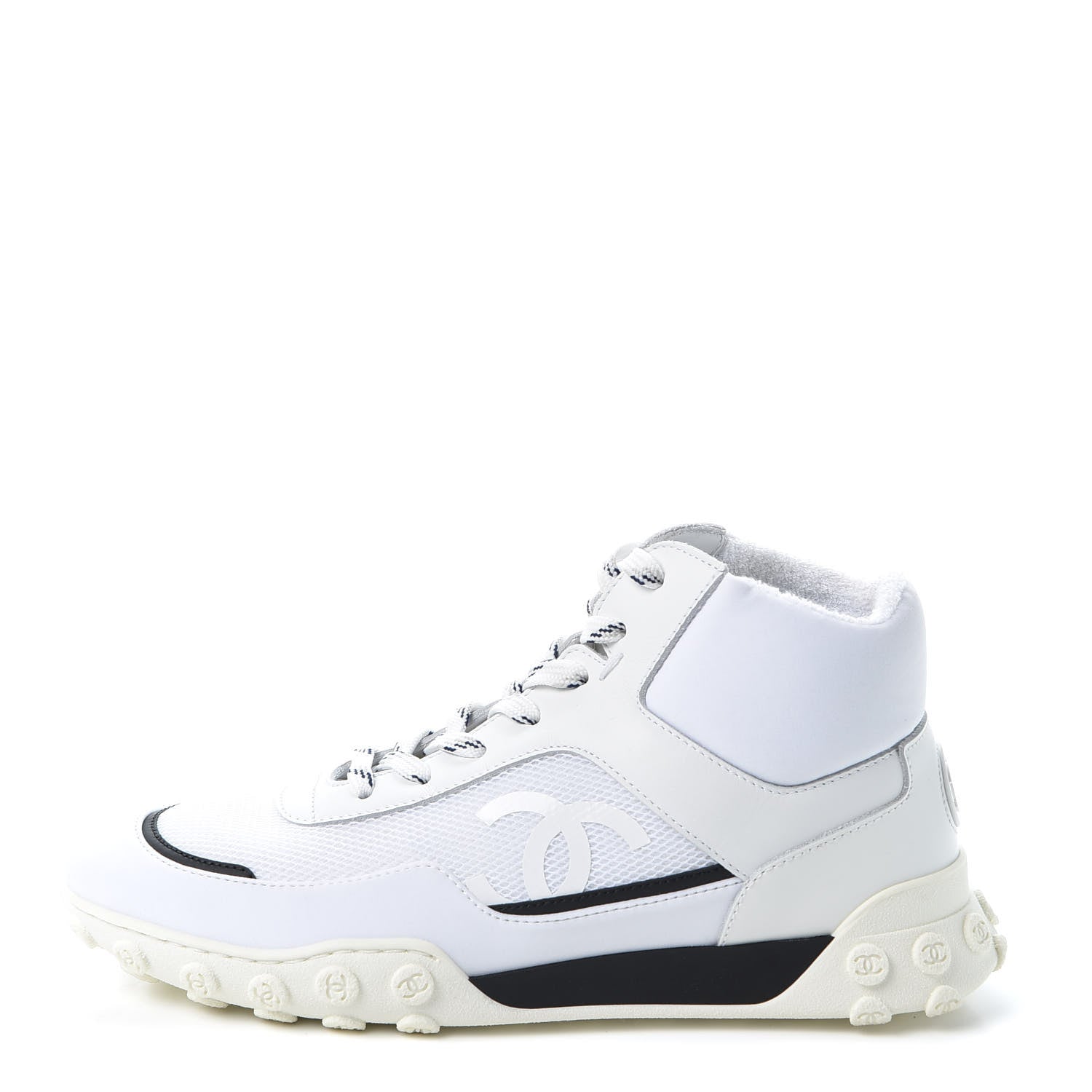Chanel Calfskin Mesh Lycra Womens Logo High Top Sneakers 38 White 1 of 10