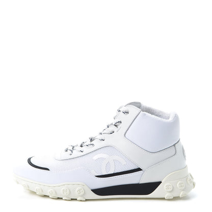 Chanel Calfskin Mesh Lycra Womens Logo High Top Sneakers 38 White 1 of 10