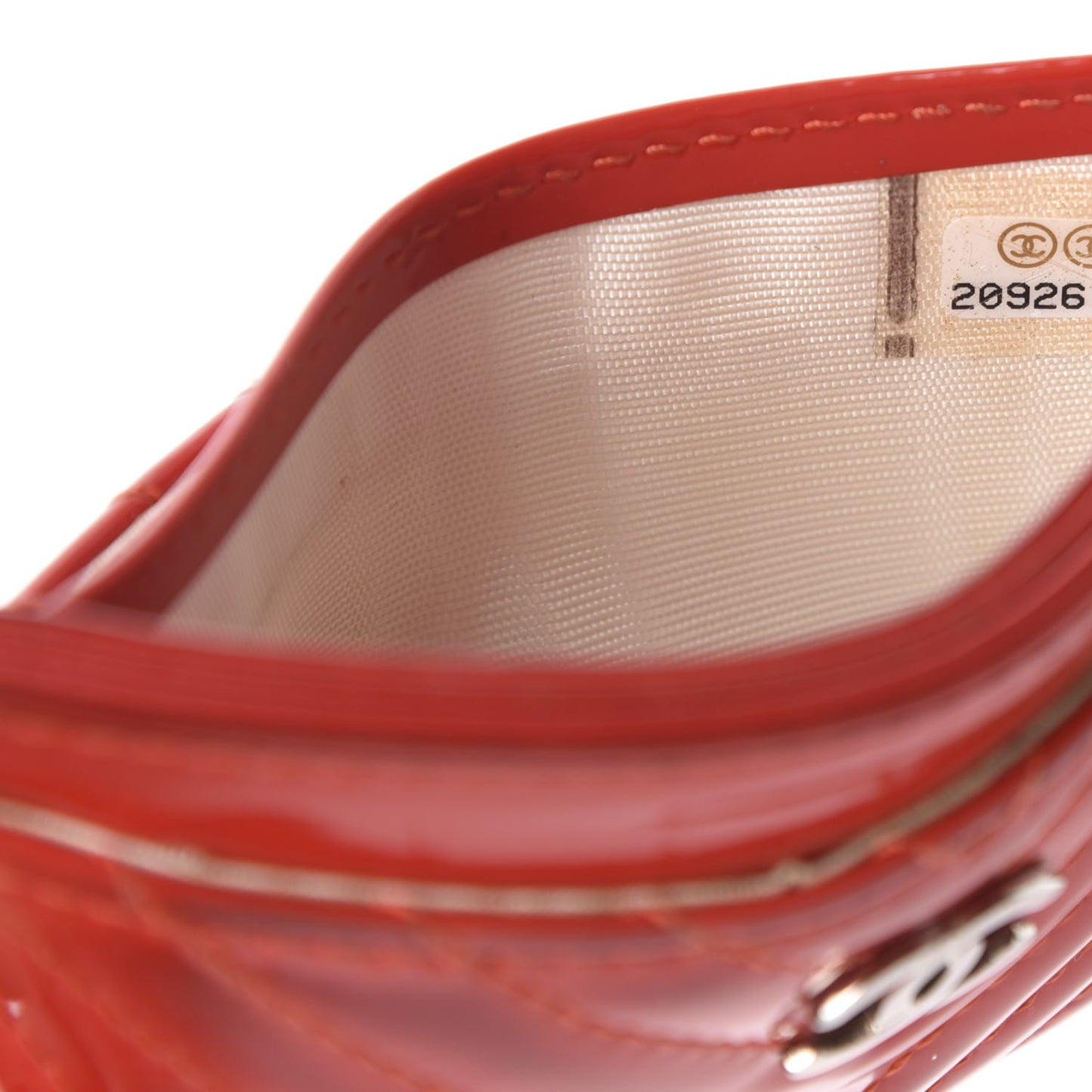 Patent Quilted Chevron Card Holder Red