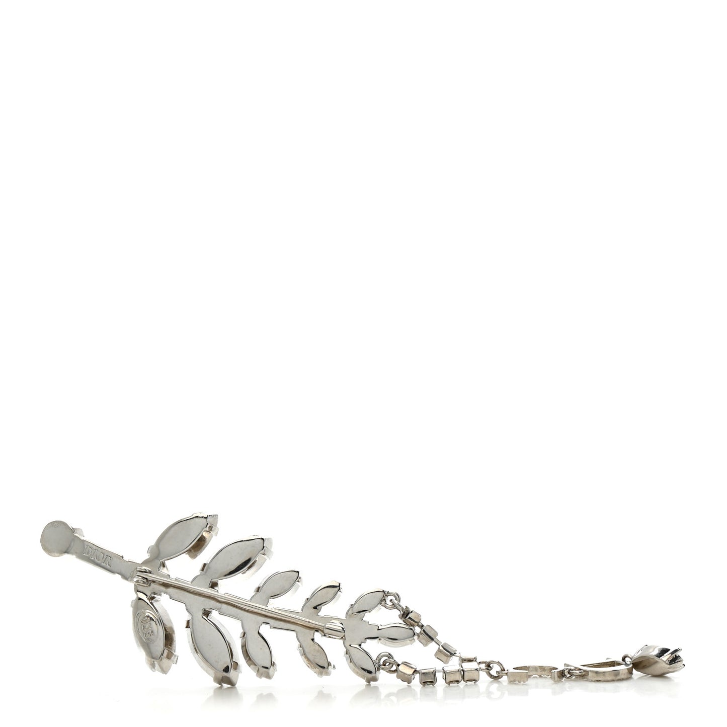 Metal Crystal Leaf Brooch Silver