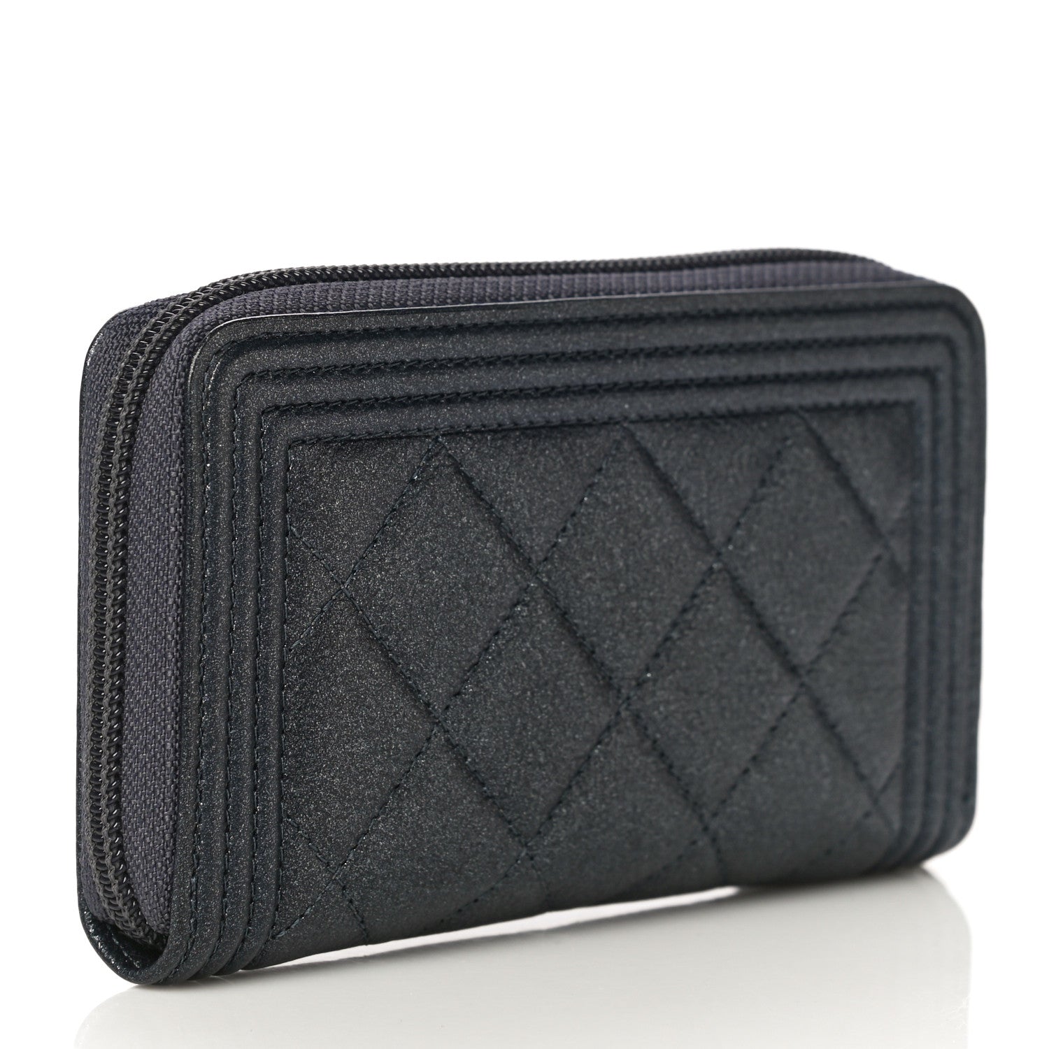 Chanel Metallic Calfskin Quilted Small Boy Zip Around Wallet Charcoal 2 of 11