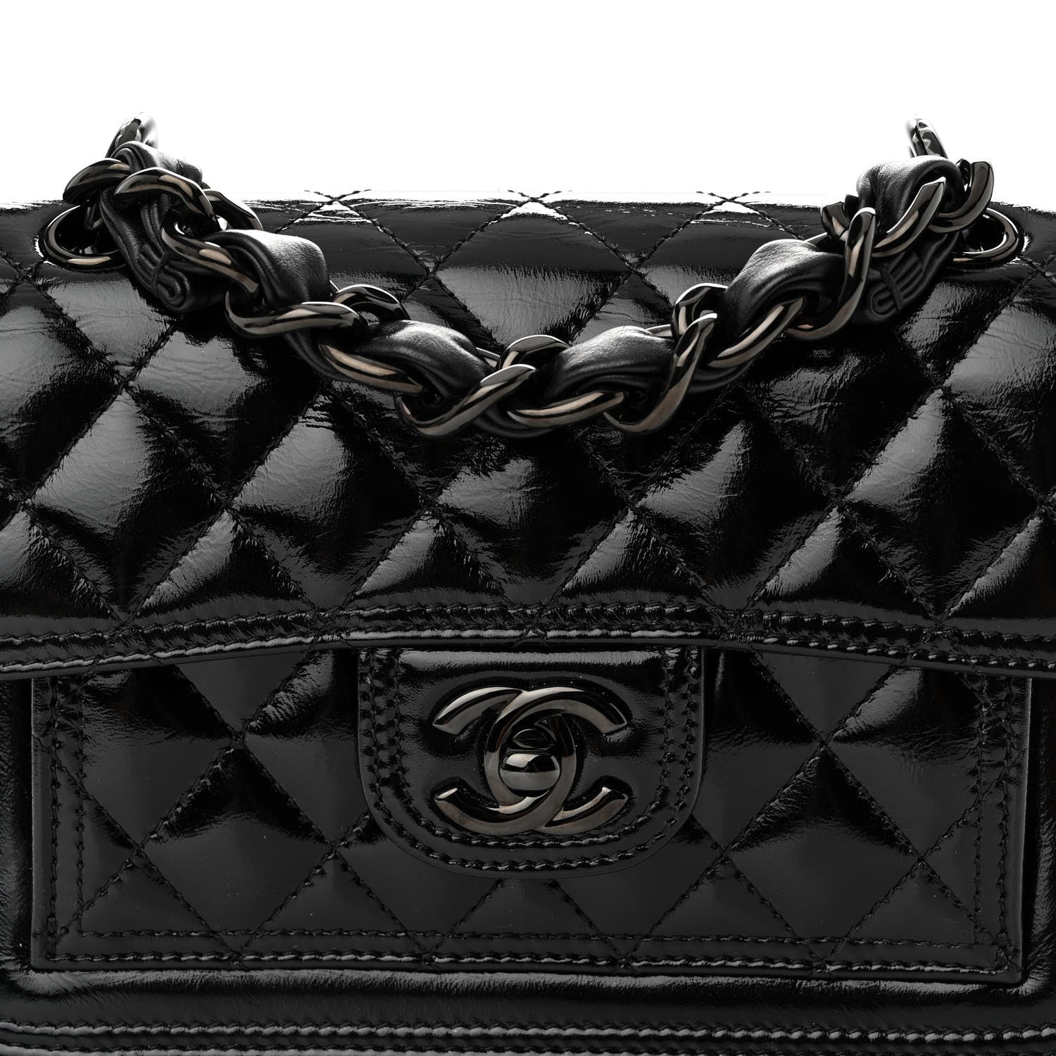 Chanel Shiny Crumpled Calfskin Quilted Double You Mini Flap So Black 8 of 10