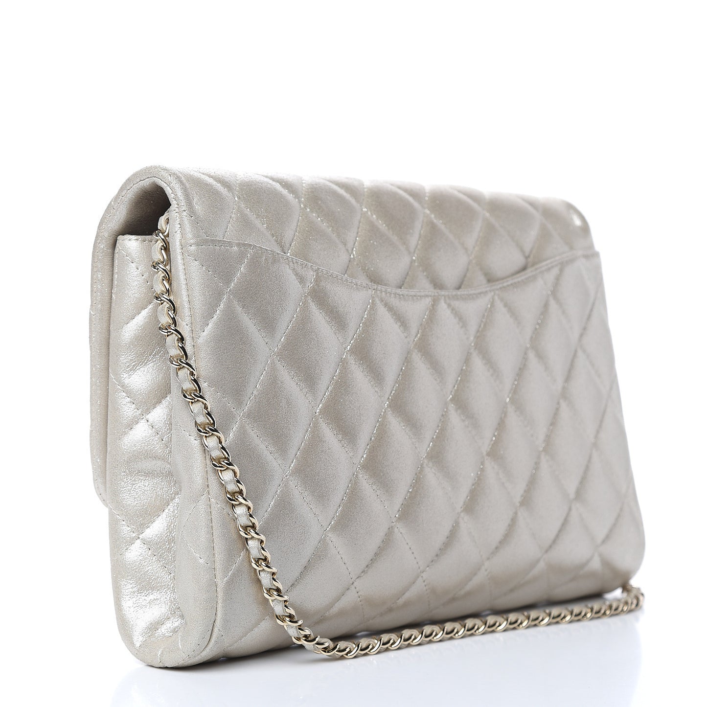Metallic Lambskin Quilted Clutch With Chain Flap Gold