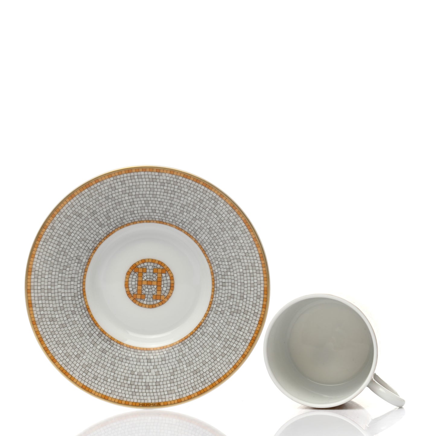 Porcelain Mosaique Au 24 Gold Coffee Cup and Saucer Set of 2